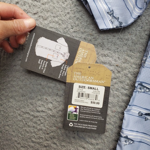 American Outdoorsman Fishing Shirt Mens S Multi Allover Fish Print Cool+ UPF 40 - Picture 9 of 9